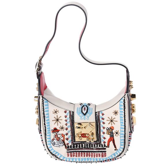 Christian Louboutin Carasky Mini Shoulder Bag 3225075 Cream Red Multi Leather - Picture 1 of 8